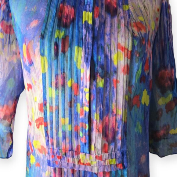 Elie Tahari "Jillie" Blue Lagoon Watercolor Pure Silk Pleated Tunic S NWT - Picture 5 of 13